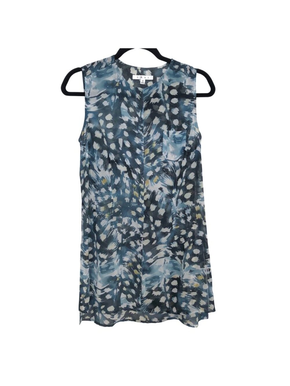 Cabi Blue White Abstract Print Sleeveless Sheer Tunic S